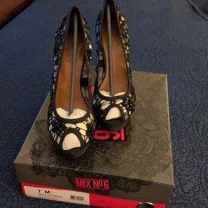 Beautiful black beaded, lace formal platform heels